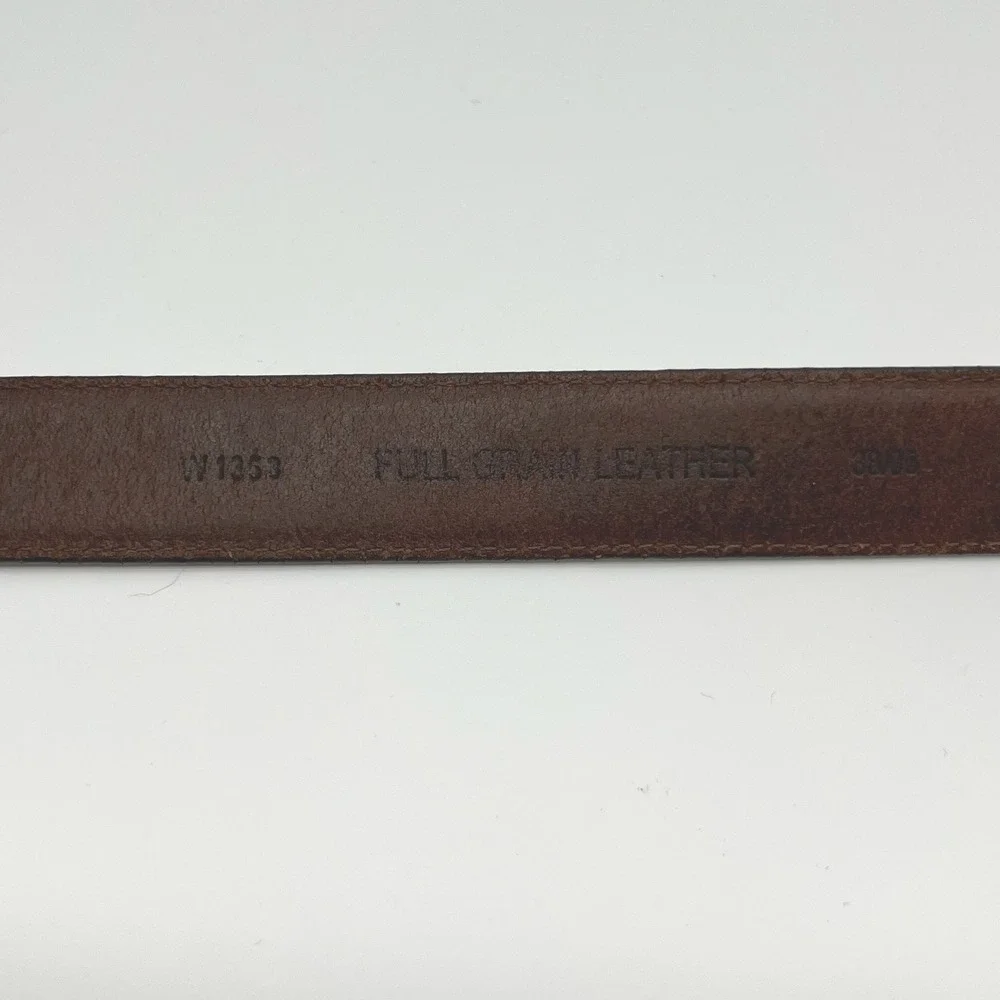 Full Grain Leather Belt Mens 38 Brown Brass Buckle Casual Classic Minimalist